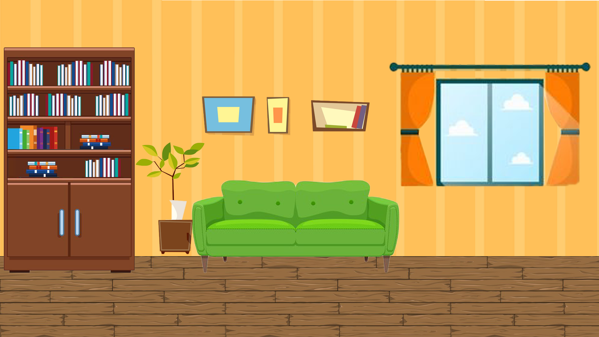 Living room background cartoon png, size 1920x1080